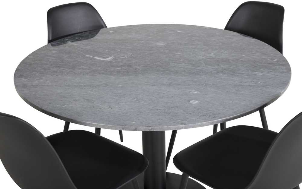 Venture Design Valgomojo stalas, Estelle, ø106 A75 cm, Juodas / Valgomasis kėdė, Polar, 58x81x45.5 cm, Juoda