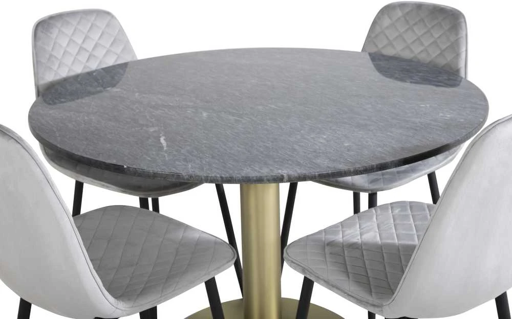 Venture Design Valgomojo stalas, Estelle, ø106x75 cm, Juodas, Valgomasis kėdė, Polar, 52x86x44 cm, Pilka