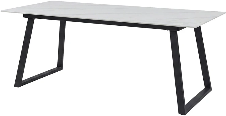 Venture Design Valgomojo stalas Estelle 200x90 cm, juodas/baltas marmuro imitacijos paviršius