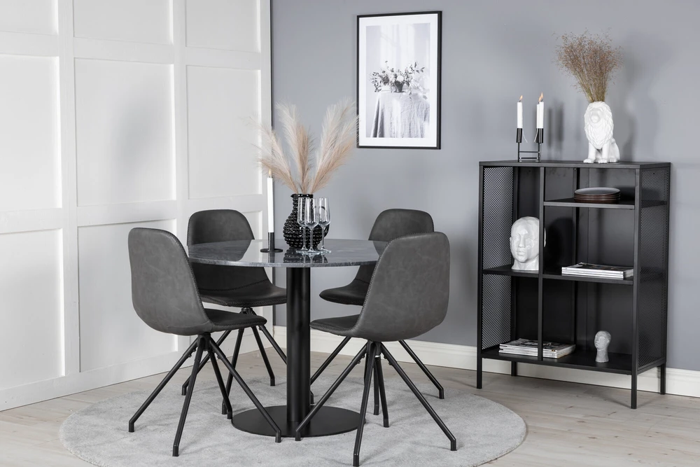 Venture Design Valgomojo stalas, Estelle, ø106 A75 cm, Juodas / Valgomasis kėdė, Polar su sukimo funkcija, 54x88x44 cm, Juoda