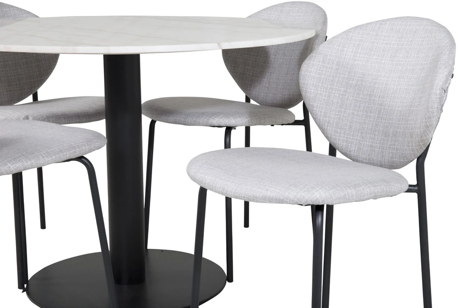 Venture Design Valgomojo stalas, Estelle, ø106x75 cm, Balta / Valgomasis kėdė, Vault, 61.5x80x46 cm, Pilka