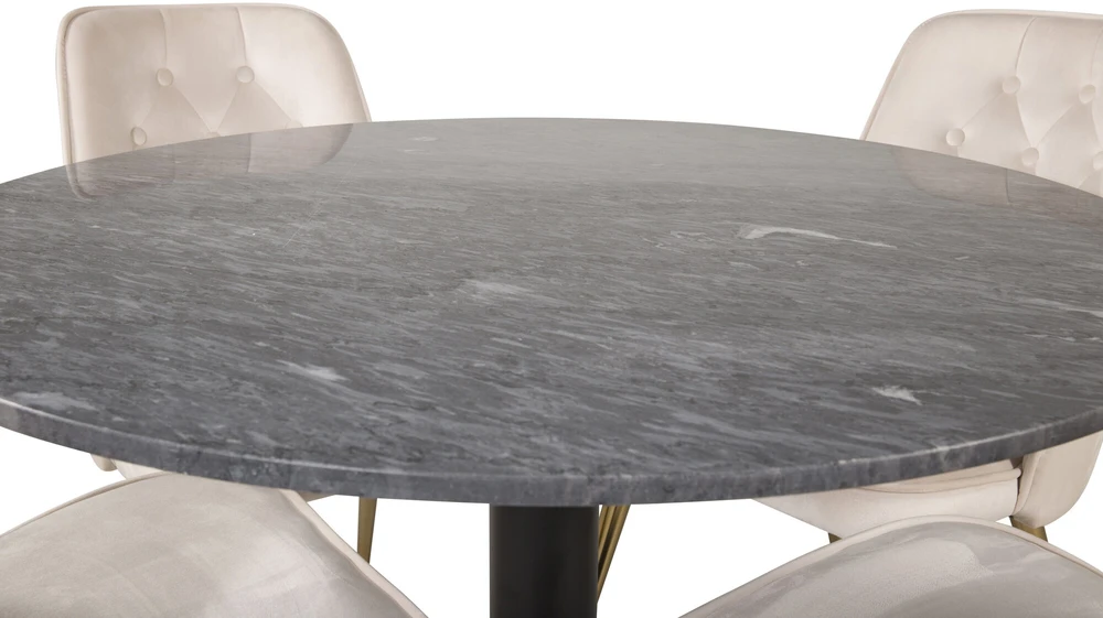 Venture Design Valgomojo stalas, Estelle, ø106xA75 cm, Juodas / Valgomasis kėdė, Velvet Deluxe, 66x88.5x50 cm, Bėžinės spalva