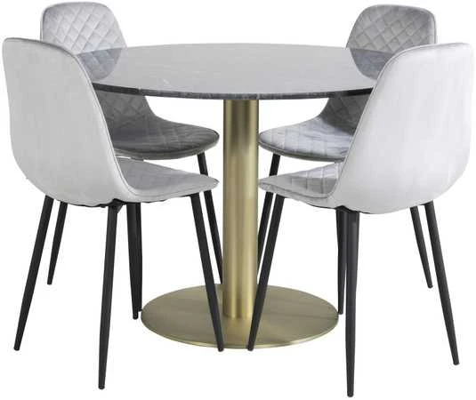 Venture Design Valgomojo stalas, Estelle, ø106x75 cm, Juodas, Valgomasis kėdė, Polar, 52x86x44 cm, Pilka