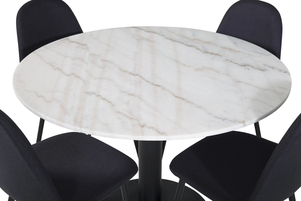 Venture Design Valgomojo stalas, Estelle, 106 cm, Balta, Valgomasis kėdė, Polar, 53x87x44 cm, Juoda