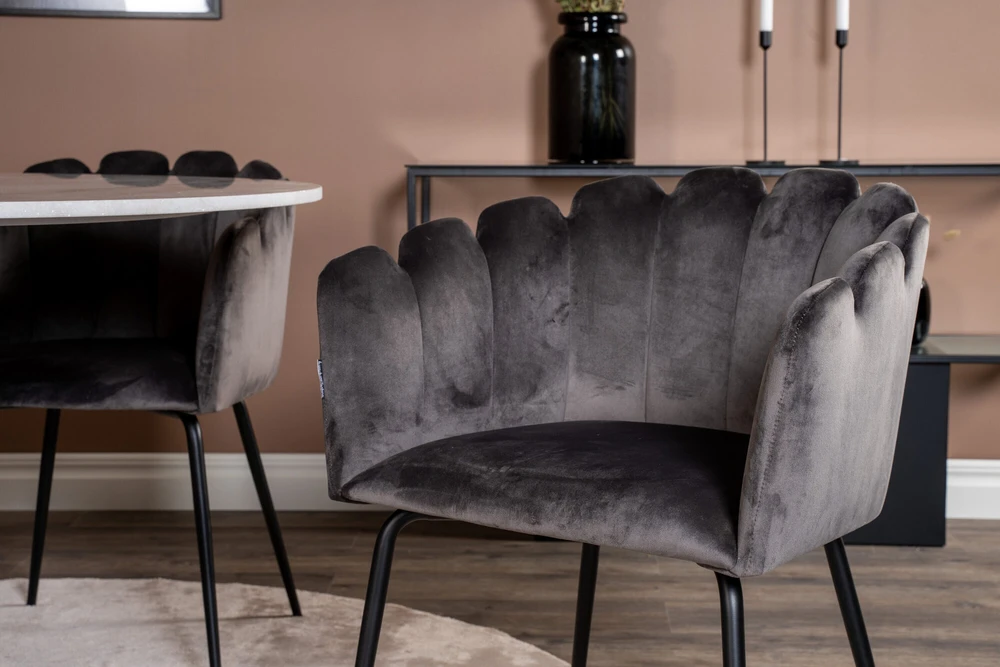 Venture Design Valgomojo stalas, Estelle, ø106 cm, Juoda/Balta Marmuras, Kėdė, Limhamn, 54x76x61 cm, Pilka
