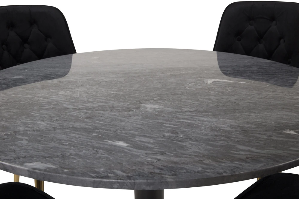Venture Design Valgomojo stalas, Estelle, ⌀106 cm, Pilka marmuras, Velnio prabangūs kėdės, 66x88.5x50 cm, Juoda