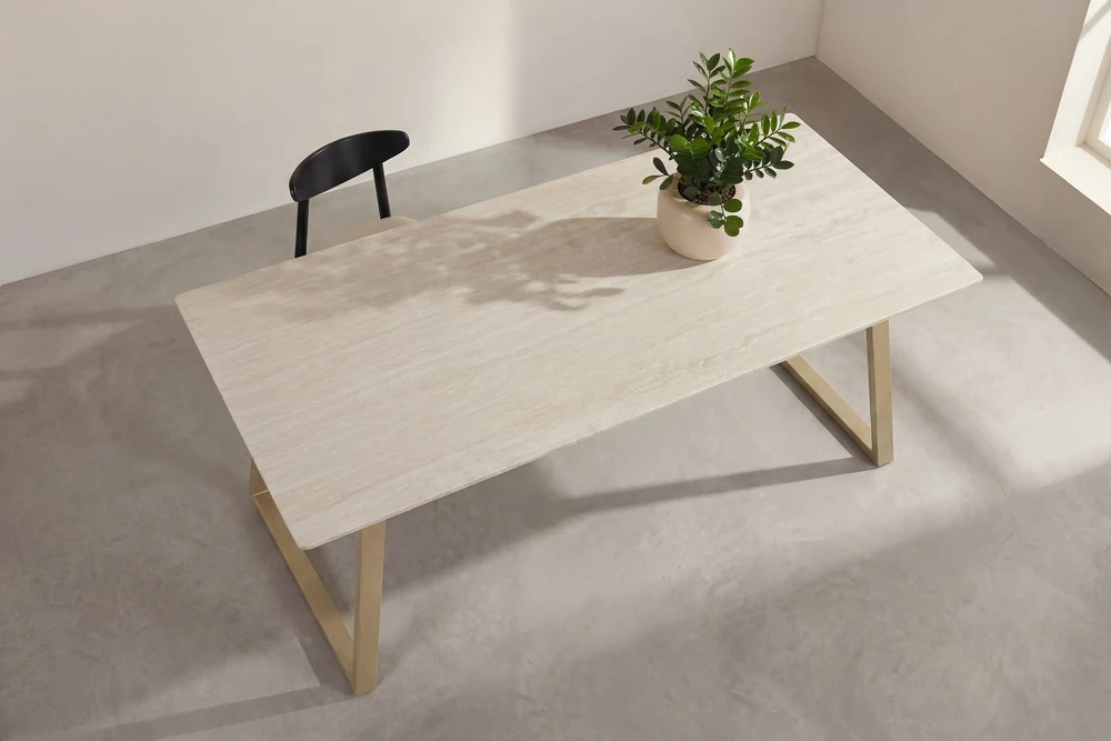 Venture Design Valgomojo stalas Estelle 200x90 cm, smėlio/beige marmuro imitacijos