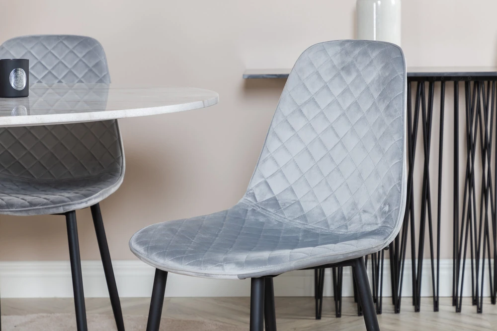 Venture Design Valgomojo stalas, Estelle, ø106x75 cm, Balta, Valgomasis kėdė, Polar, 52x86x44 cm, Pilka