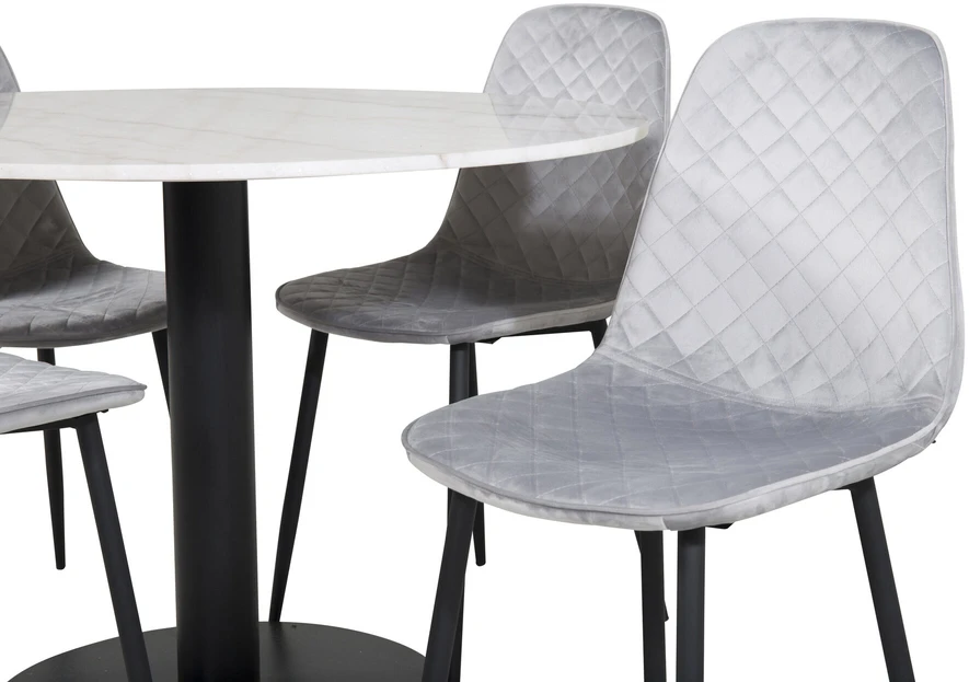 Venture Design Valgomojo stalas, Estelle, ø106x75 cm, Balta, Valgomasis kėdė, Polar, 52x86x44 cm, Pilka