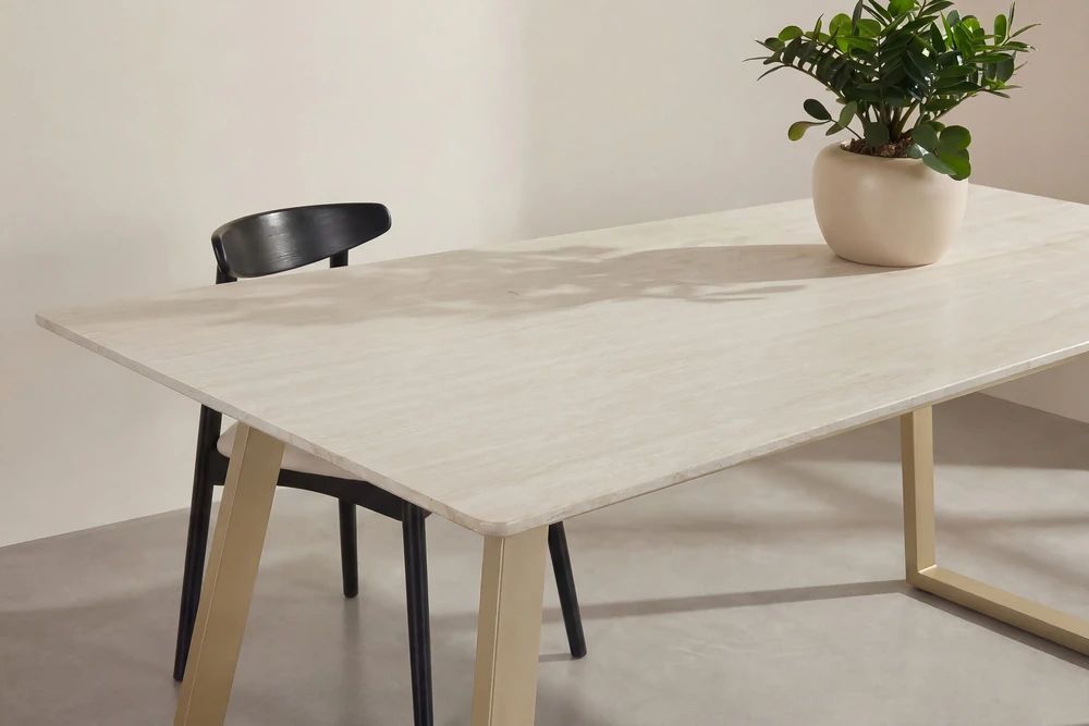 Venture Design Valgomojo stalas Estelle 200x90 cm, smėlio/beige marmuro imitacijos