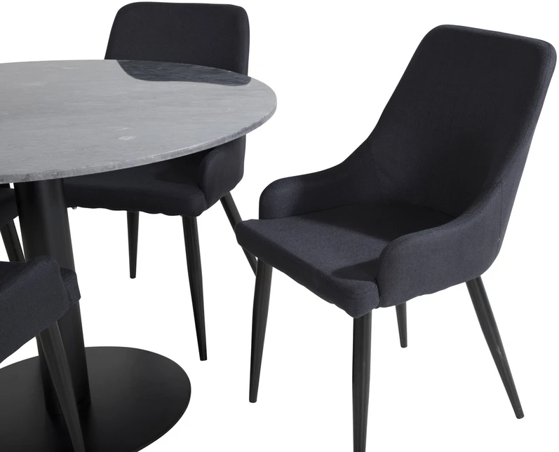 Venture Design Valgomojo stalas, Estelle, ø106 A75 cm, Juodas / Valgomasis kėdė, Plaza, 58x86x49 cm, Juoda