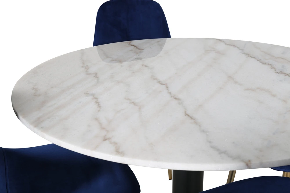 Venture Design Valgomojo stalas, Estelle, 106 cm, Balta, Kėdė, Polar, 52x86x44 cm, Mėlyna