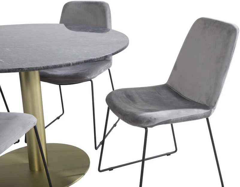 Venture Design Valgomojo stalas, Estelle, ø106x75 cm, Juodas / Valgomasis kėdė, Muce, 63x84x43 cm, Pilka