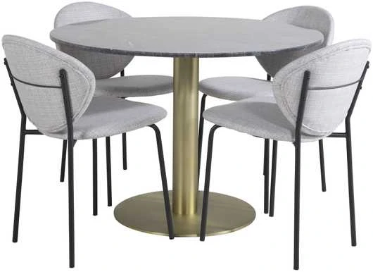 Venture Design Valgomojo stalas, Estelle, ø106x75 cm, Juodas / Valgomasis kėdė, Vault, 61.5x80x46 cm, Pilka