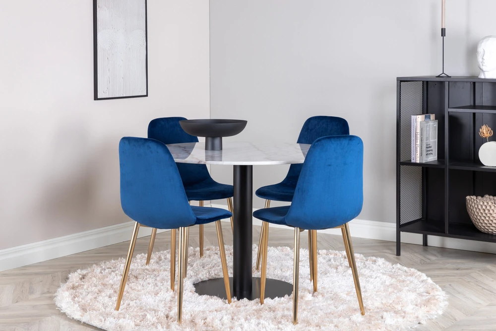 Venture Design Valgomojo stalas, Estelle, 106 cm, Balta, Kėdė, Polar, 52x86x44 cm, Mėlyna
