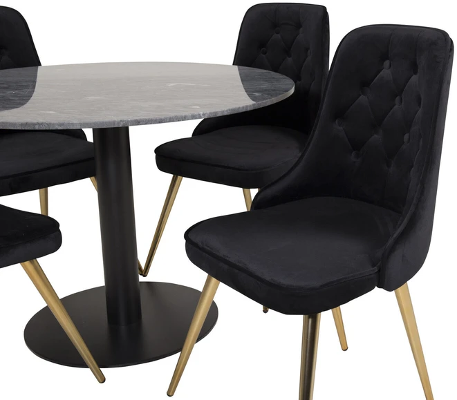 Venture Design Valgomojo stalas, Estelle, ⌀106 cm, Pilka marmuras, Velnio prabangūs kėdės, 66x88.5x50 cm, Juoda