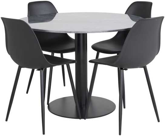 Venture Design Valgomojo stalas, Estelle, ø106 A75 cm, Juodas / Valgomasis kėdė, Polar, 58x81x45.5 cm, Juoda