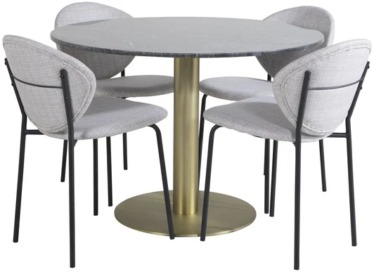 Venture Design Valgomojo stalas, Estelle, ø106x75 cm, Juodas / Valgomasis kėdė, Vault, 61.5x80x46 cm, Pilka