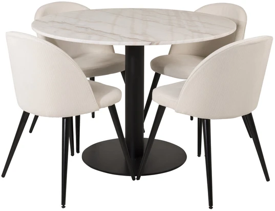 Venture Design Valgomojo stalas, Estelle, ø106xK75 cm, Juoda / Baltas marmuras