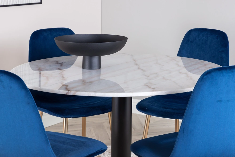 Venture Design Valgomojo stalas, Estelle, 106 cm, Balta, Kėdė, Polar, 52x86x44 cm, Mėlyna