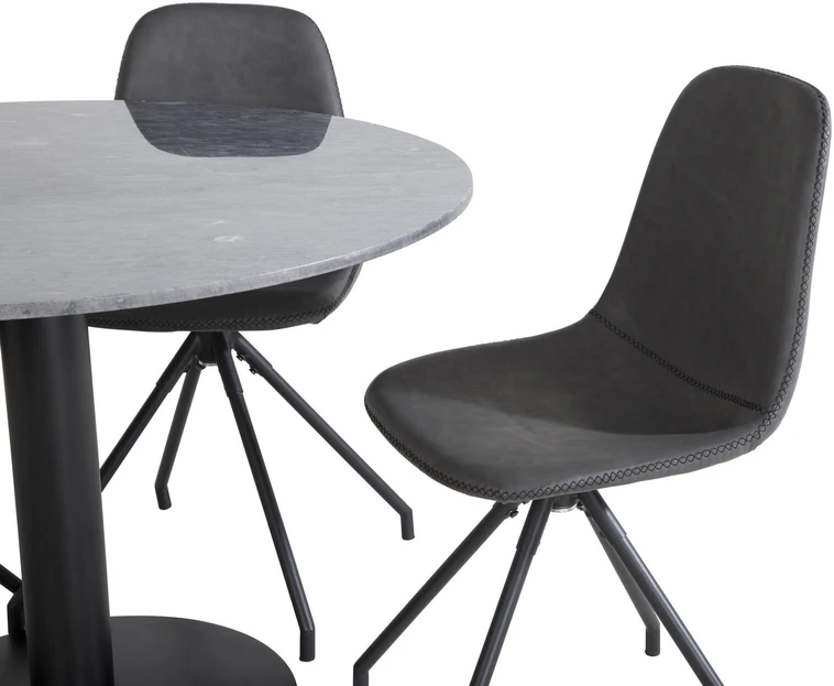 Venture Design Valgomojo stalas, Estelle, ø106 A75 cm, Juodas / Valgomasis kėdė, Polar su sukimo funkcija, 54x88x44 cm, Juoda
