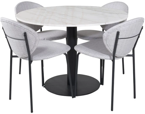 Venture Design Valgomojo stalas, Estelle, ø106x75 cm, Balta / Valgomasis kėdė, Vault, 61.5x80x46 cm, Pilka