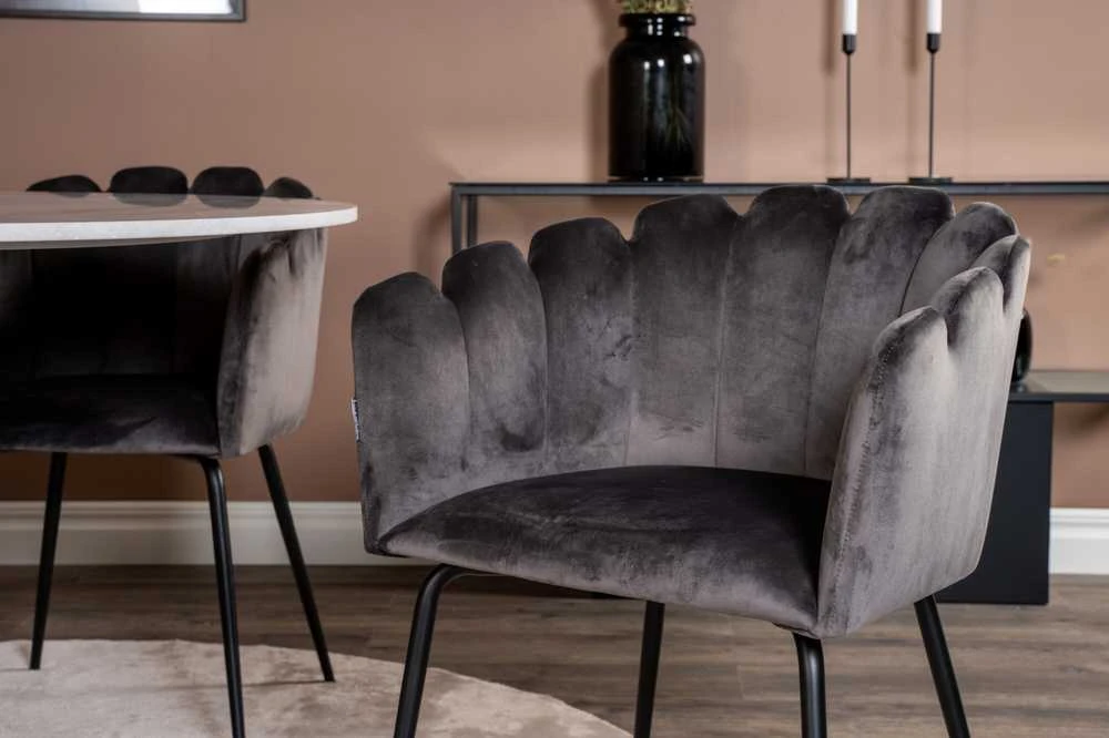 Venture Design Valgomojo stalas, Estelle, ø106 cm, Juoda/Balta Marmuras, Kėdė, Limhamn, 54x76x61 cm, Pilka