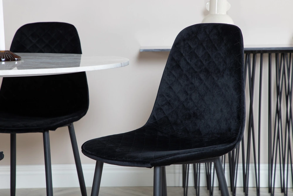 Venture Design Valgomojo stalas, Estelle, ø106 A75 cm, Balta / Valgomasis kėdė, Polar, 52x86x44 cm, Juoda