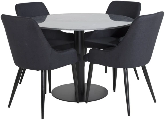 Venture Design Valgomojo stalas, Estelle, ø106 A75 cm, Juodas / Valgomasis kėdė, Plaza, 58x86x49 cm, Juoda