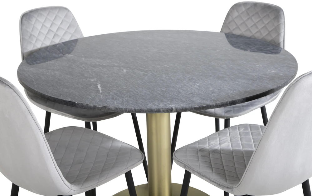 Venture Design Valgomojo stalas, Estelle, ø106x75 cm, Juodas, Valgomasis kėdė, Polar, 52x86x44 cm, Pilka