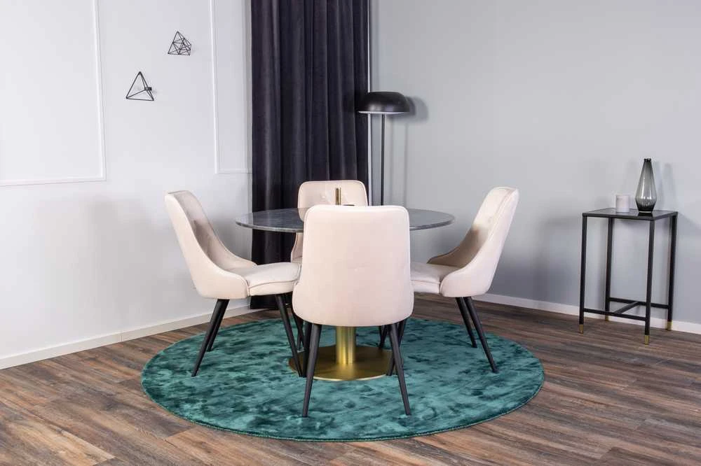 Venture Design Valgomojo stalas, Estelle, ⌀106 cm, Pilka marmuras / Valgomasis kėdė, Velvet Deluxe, 66x88.5x50 cm, Beždžionėlė