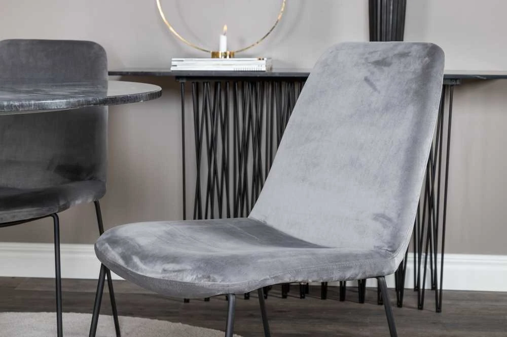 Venture Design Valgomojo stalas, Estelle, ø106x75 cm, Juodas / Valgomasis kėdė, Muce, 63x84x43 cm, Pilka
