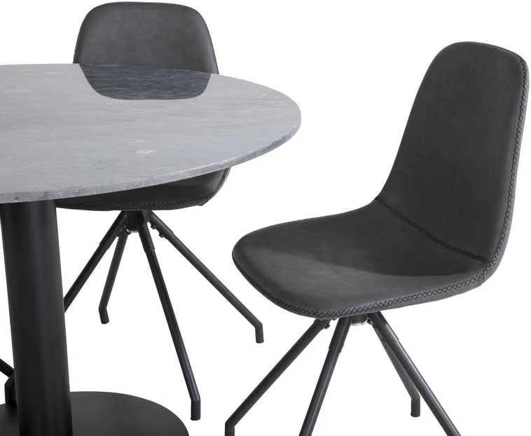 Venture Design Valgomojo stalas, Estelle, ø106 A75 cm, Juodas / Valgomasis kėdė, Polar su sukimo funkcija, 54x88x44 cm, Juoda