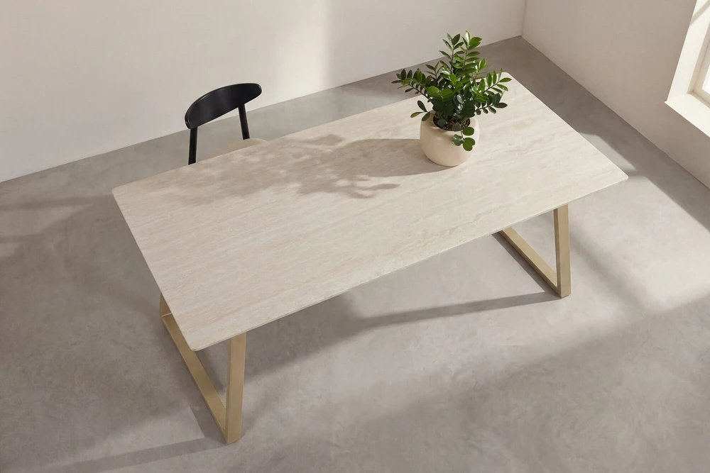 Venture Design Valgomojo stalas Estelle 200x90 cm, smėlio/beige marmuro imitacijos