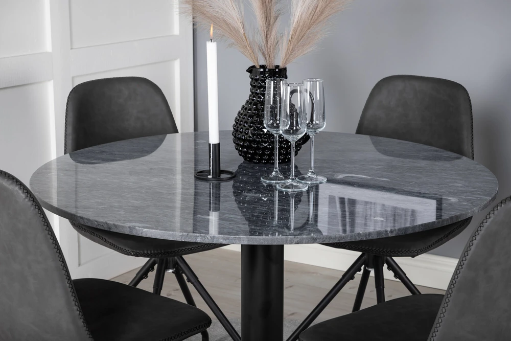 Venture Design Valgomojo stalas, Estelle, ø106 A75 cm, Juodas / Valgomasis kėdė, Polar su sukimo funkcija, 54x88x44 cm, Juoda