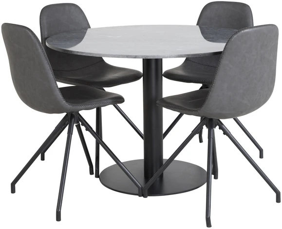 Venture Design Valgomojo stalas, Estelle, ø106 A75 cm, Juodas / Valgomasis kėdė, Polar su sukimo funkcija, 54x88x44 cm, Juoda