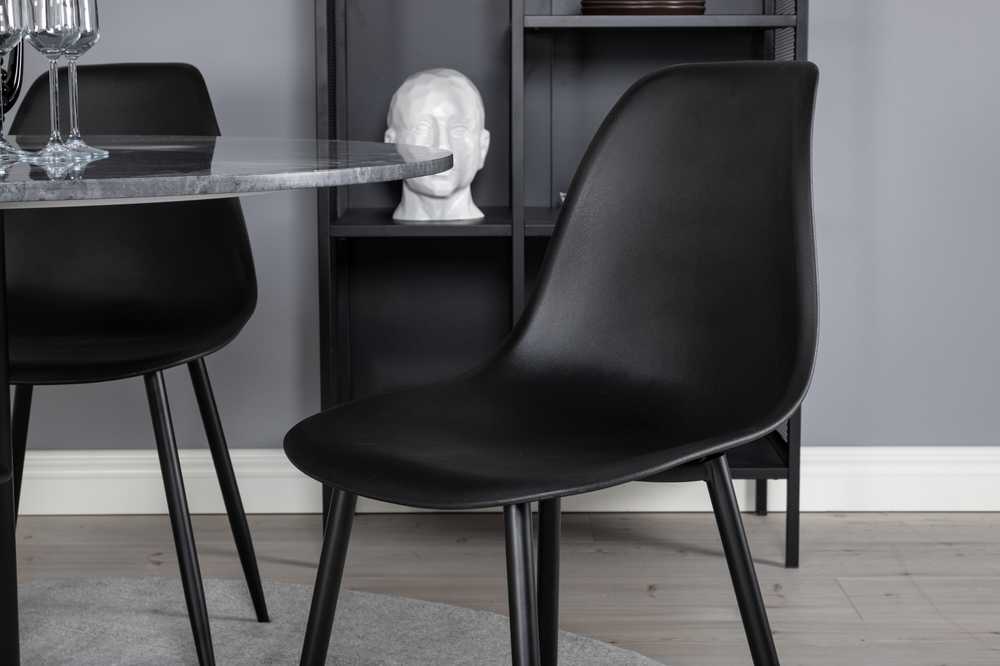 Venture Design Valgomojo stalas, Estelle, ø106 A75 cm, Juodas / Valgomasis kėdė, Polar, 58x81x45.5 cm, Juoda