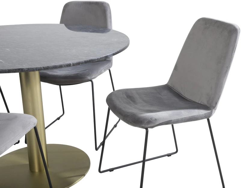 Venture Design Valgomojo stalas, Estelle, ø106x75 cm, Juodas / Valgomasis kėdė, Muce, 63x84x43 cm, Pilka