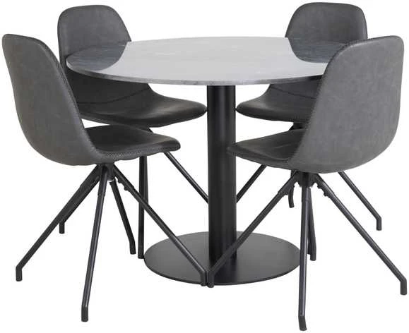 Venture Design Valgomojo stalas, Estelle, ø106 A75 cm, Juodas / Valgomasis kėdė, Polar su sukimo funkcija, 54x88x44 cm, Juoda