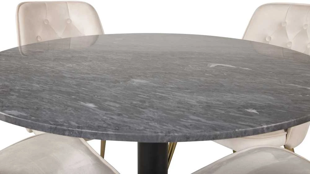 Venture Design Valgomojo stalas, Estelle, ø106xA75 cm, Juodas / Valgomasis kėdė, Velvet Deluxe, 66x88.5x50 cm, kreminė spalva