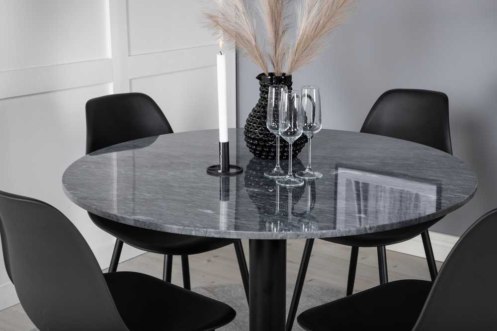 Venture Design Valgomojo stalas, Estelle, ø106 A75 cm, Juodas / Valgomasis kėdė, Polar, 58x81x45.5 cm, Juoda
