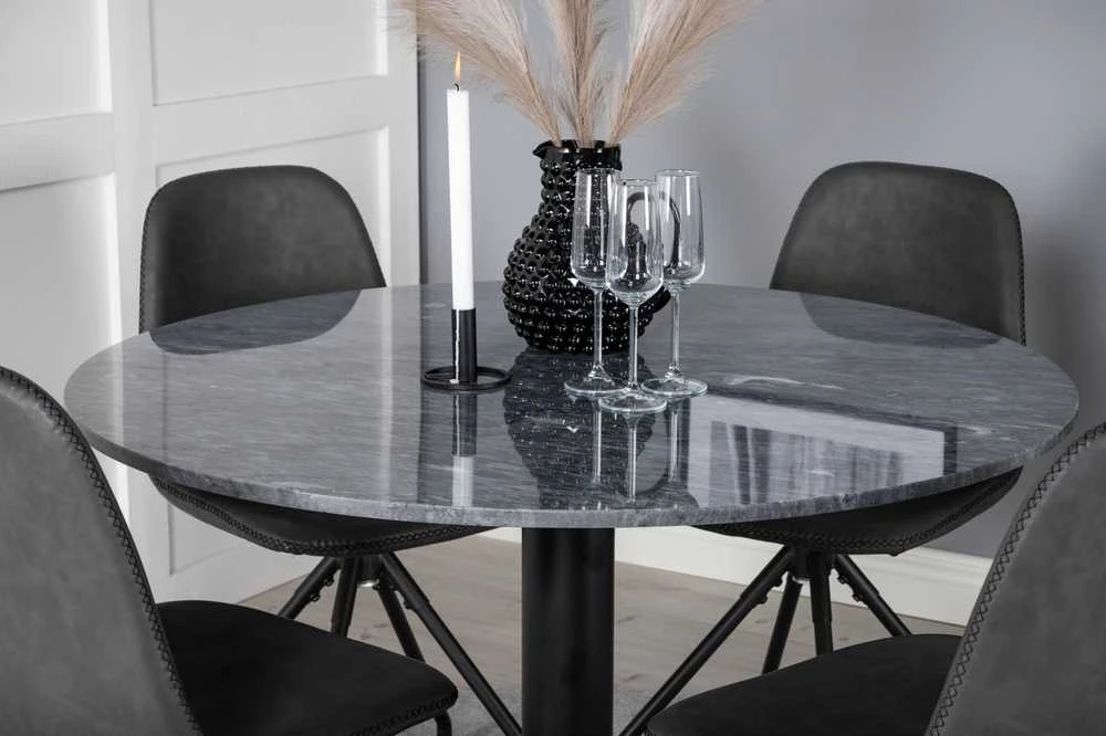 Venture Design Valgomojo stalas, Estelle, ø106 A75 cm, Juodas / Valgomasis kėdė, Polar su sukimo funkcija, 54x88x44 cm, Juoda