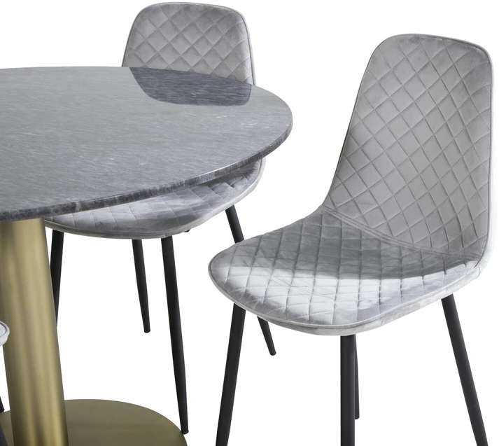 Venture Design Valgomojo stalas, Estelle, ø106x75 cm, Juodas, Valgomasis kėdė, Polar, 52x86x44 cm, Pilka