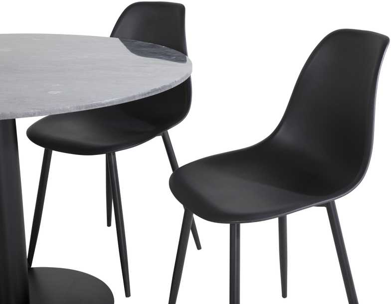 Venture Design Valgomojo stalas, Estelle, ø106 A75 cm, Juodas / Valgomasis kėdė, Polar, 58x81x45.5 cm, Juoda