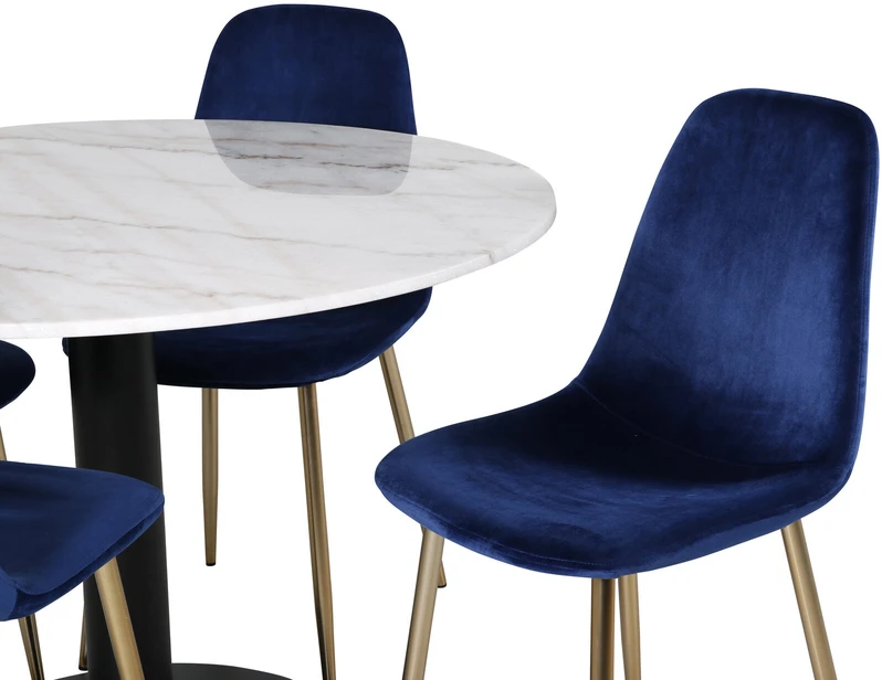 Venture Design Valgomojo stalas, Estelle, 106 cm, Balta, Kėdė, Polar, 52x86x44 cm, Mėlyna
