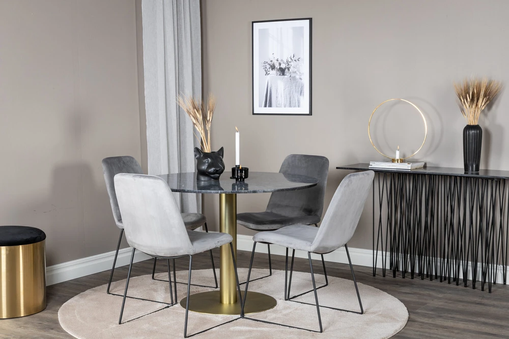 Venture Design Valgomojo stalas, Estelle, ø106x75 cm, Juodas / Valgomasis kėdė, Muce, 63x84x43 cm, Pilka