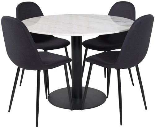Venture Design Valgomojo stalas, Estelle, 106 cm, Balta, Valgomasis kėdė, Polar, 53x87x44 cm, Juoda