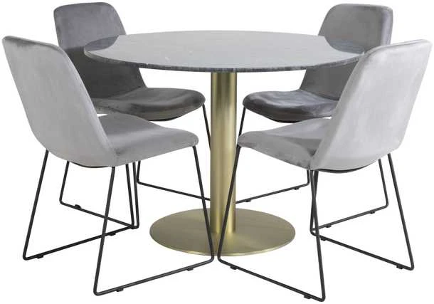 Venture Design Valgomojo stalas, Estelle, ø106x75 cm, Juodas / Valgomasis kėdė, Muce, 63x84x43 cm, Pilka
