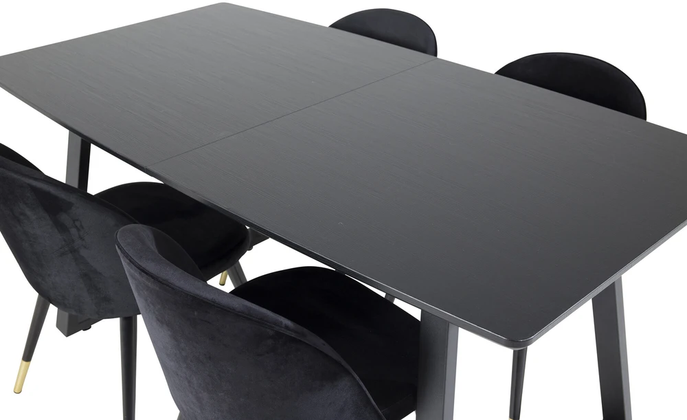 Venture Design Valgomojo stalas, Inca ištraukiamas stalas, 75x160x85 cm, Juodas + Veltinio valgomasis kėdė, 57x76.5x50 cm, Juoda