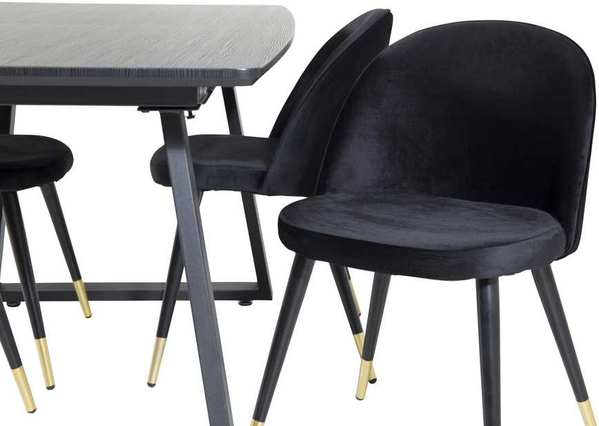 Venture Design Valgomojo stalas, Inca ištraukiamas stalas, 75x160x85 cm, Juodas + Veltinio valgomasis kėdė, 57x76.5x50 cm, Juoda